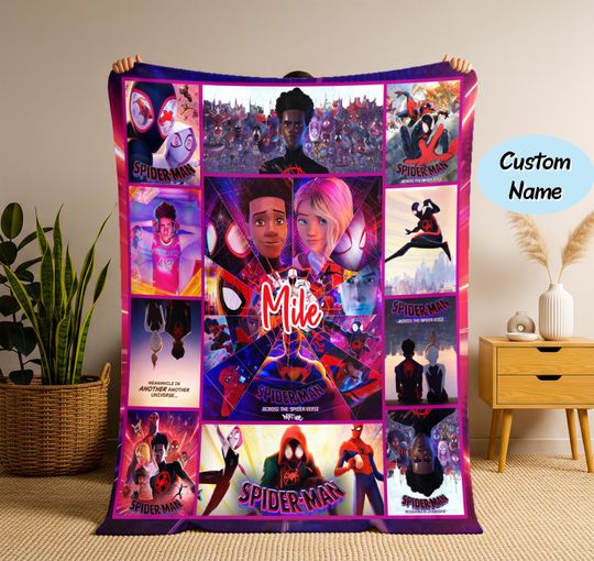 Discover Personalized Miles Morales Spider-Man Fleece Blanket, Spider-Man Across the Spider-Verse Blanket, Spider Man Blanket, Christmas Gift For Boy