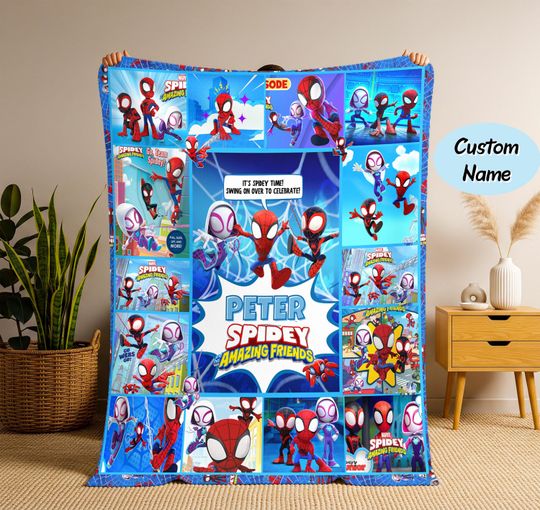 Discover Personalized Spidey and Friends Fleece Blanket: Customized Spidey and His Amazing Friends Blanket, Spiderman Blanket, Christmas Gift Blanket