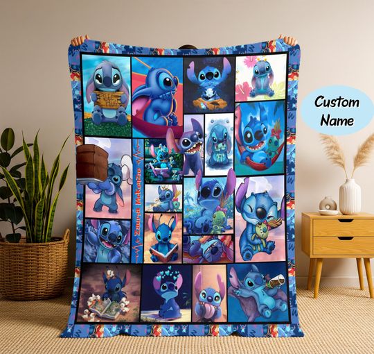 Discover Personalized Disneyland Stitch Blanket, Disneyland Lilo And Stitch Fleece Blanket, Disneyland Stitch Birthday Gift, Stitch Christmas Gift