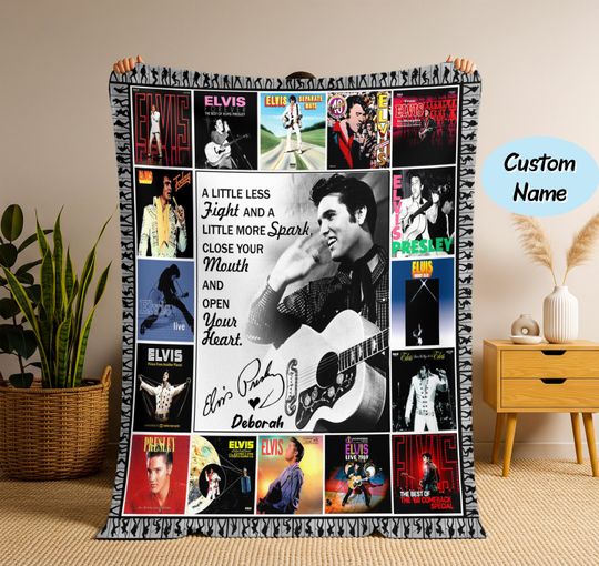 Personalized Elvis Presley Christmas Fleece Blanket, Elvis Presley Vintage Blanket, Personalized Fleece Blanket, Christmas Gifts For Fans