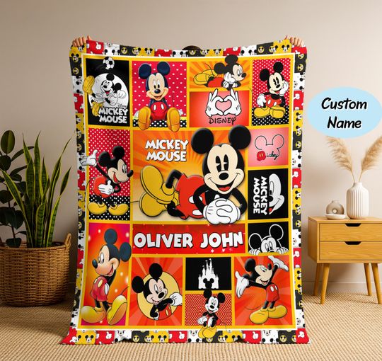 Discover Personalized Disney Mickey Mouse  Blanket, Throws, Cartoon Style Gift for Boys and Girls, Christmas Gift, Bed Quilt Merch, Christmas Gift