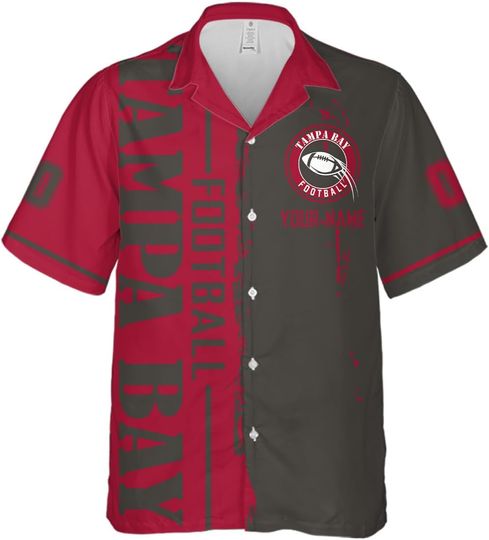 Discover Custom Football Mens Cuban Shirt Contrast Multicolor Button Down Hawaiian Shirts Personalized Players Name & Number