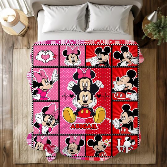 Discover Personalized Minnie Mickey Blanket, Minnie Mouse Blanket, Mickey Minnie Mouse Custom Name Blanket, Magic Kingdom Birthday Gifts, baby Gift