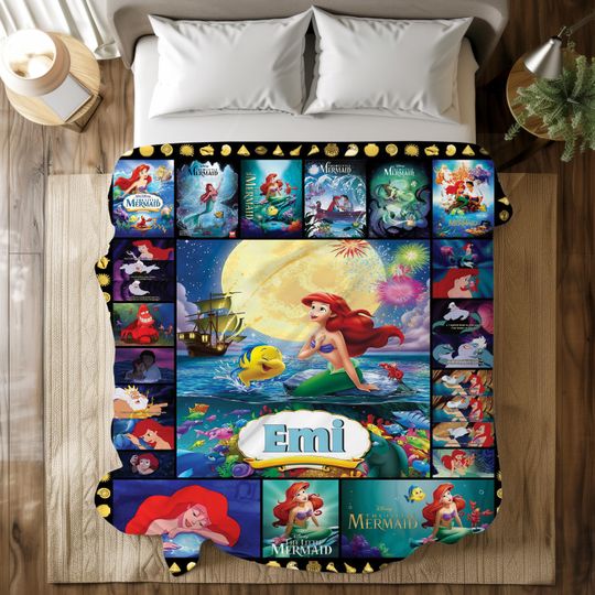 Discover Personalized The Little Mermaid Blanket, Ariel Princess Fleece Blanket, Princess Birthday Gift, Christmas Gift For Girls, Baby Blanket Gift