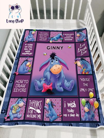 Discover Personalized Eeyore Blanket, Eeyore Baby Name Blanket, Winnie The Pooh Eeyore Birthday Party Blanket, Eeyore Christmas Gifts, Baby Blanket