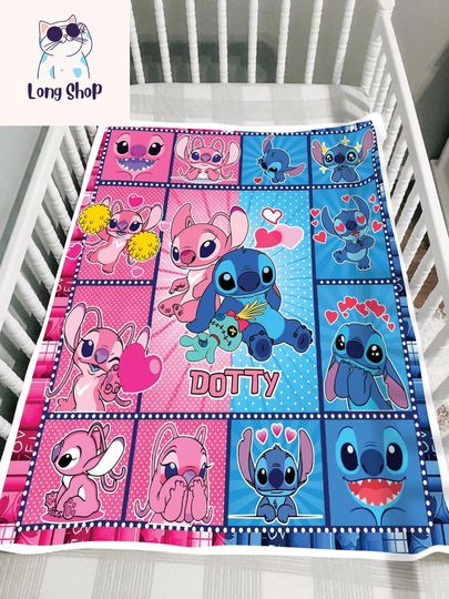 Discover Personalized Lilo & Stitch Disney Angel Blanket, Custom Name Stitch Blanket, Birthday Girl Gift, Disneyland Ohana Means Family Blanket