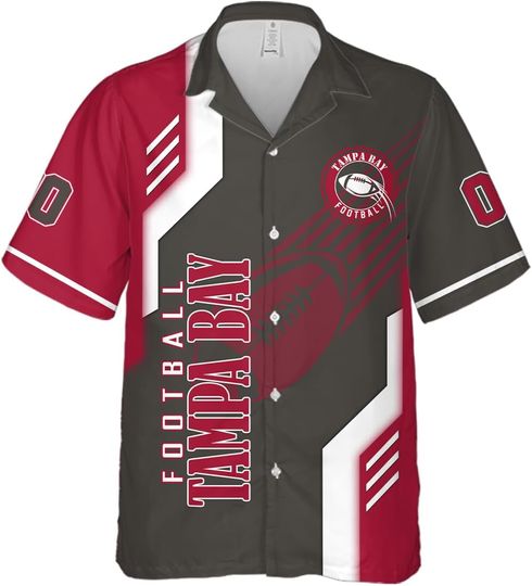 Discover Custom Football Mens Cuban Shirt Short Sleeve Button Down Hawaiian Shirts Summer Casual Beach Shirts Number Shirts