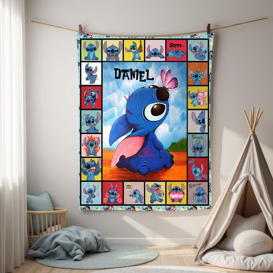 Discover Personalized Stitch Blanket, Custom Name Lilo And Stitch Disneyland Blanket, Stitch Birthday Gifts, Stitch Blanket Gifts Kids,Christmas Gift