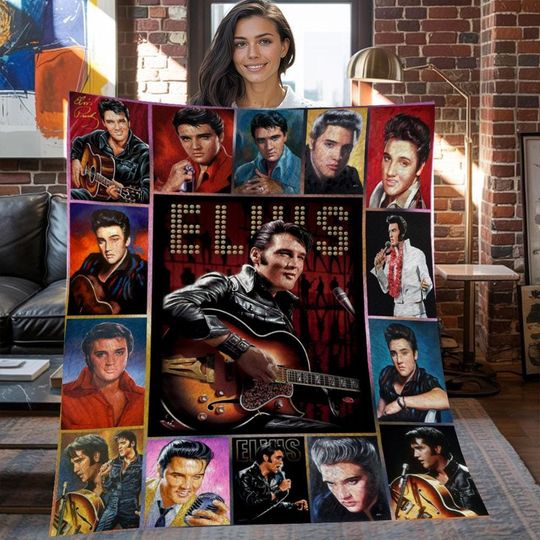Elvis Presley Christmas Fleece Blanket, Elvis Presley Vintage Fleece Blanket, Fleece Blanket, Christmas Gifts