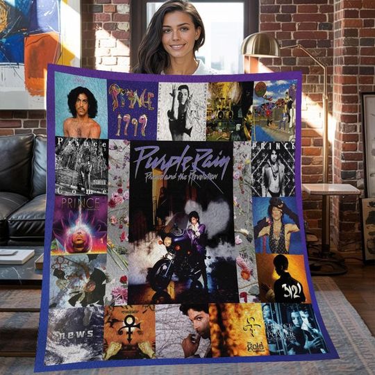 Prince Purple Christmas Fleece Blanket, Prince Purple Vintage Fleece Blanket, Persoalized Fleece Blanket, Christmas Gifts