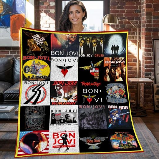 Discover Bon Jovi Christmas Fleece Blanket, Bon Jovi Vintage Fleece Blanket, Persoalized Fleece Blanket, Christmas Gifts