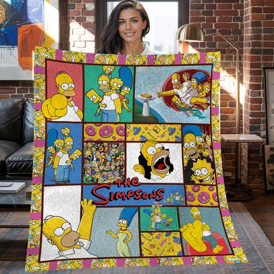The Simpsons Family Christmas Fleece Blanket, The Simpsons Vintage Fleece Blanket, Peronalized Fleece Blanket, Christmas Gifts