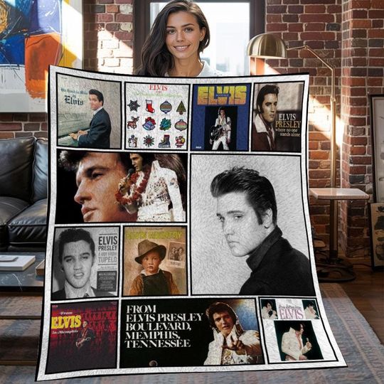 Elvis Presley Christmas Fleece Blanket, Elvis Presley Vintage Fleece Blanket, Fleece Blanket, Christmas Gifts