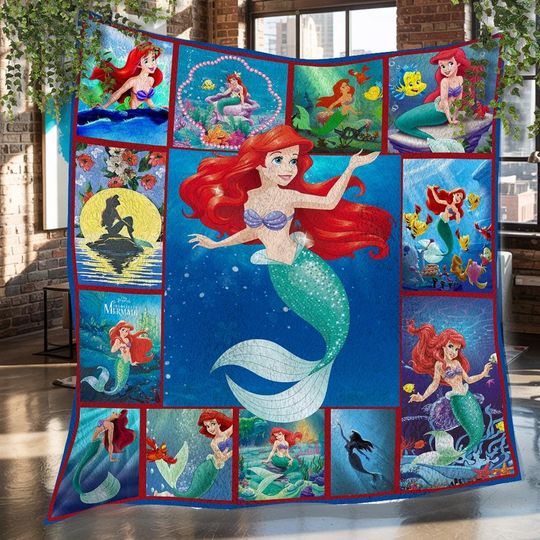 Discover The Little Mermaid Christmas Fleece Blanket, The Little Mermaid Vintage Fleece Blanket, Fleece Blanket, Christmas Gifts
