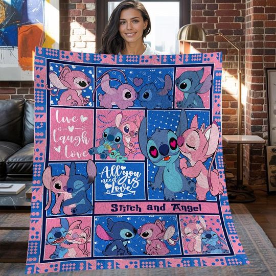 Lilo and Stitch Christmas Fleece Blanket, Lilo and Stitch Vintage Fleece Blanket, Fleece Blanket, Christmas Gifts