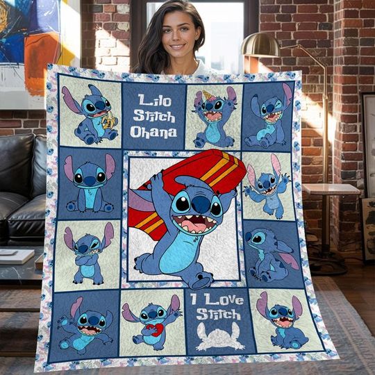 Discover Lilo and Stitch Christmas Fleece Blanket, Lilo and Stitch Vintage Fleece Blanket, Fleece Blanket, Christmas Gifts