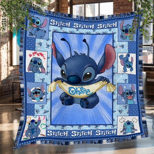 Lilo and Stitch Christmas Fleece Blanket, Lilo and Stitch Vintage Fleece Blanket, Fleece Blanket, Christmas Gifts