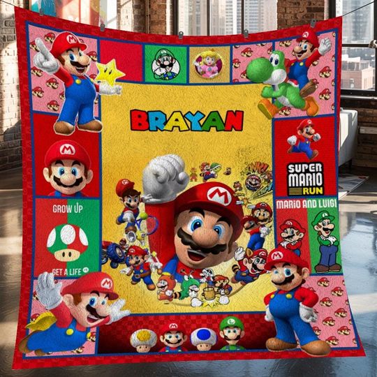 Super Mario Christmas Fleece Blanket, Super Mario Vintage Fleece Blanket, Fleece Blanket, Christmas Gifts