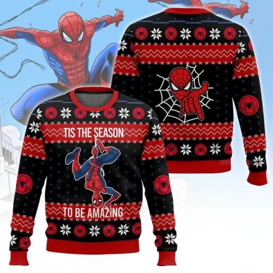 Discover Tis The Season To Be Amazing Spider-Man Ugly Sweater, Funny Superhero Xmas Sweat