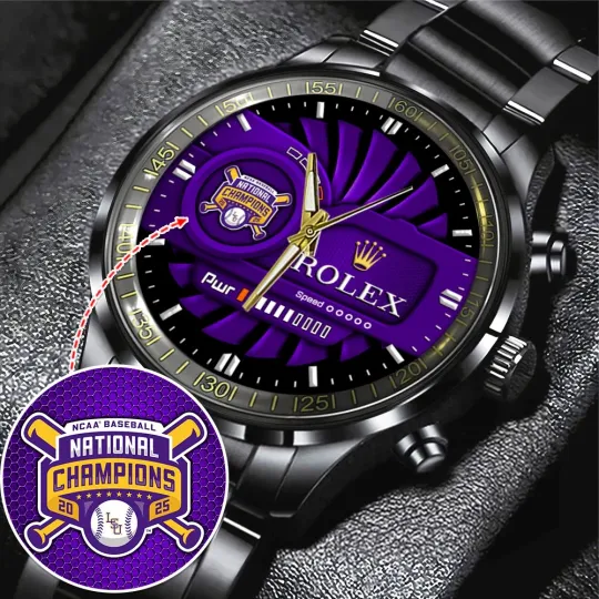 Discover LSU Tigers Baseball 2025 National Champions Black Stainless Steel Watch