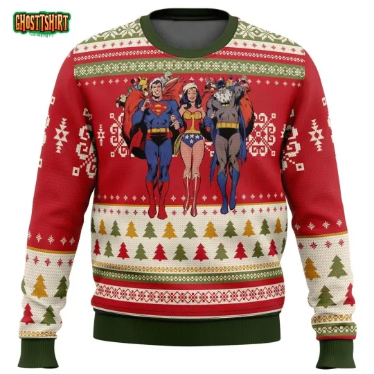 Batman Superman Wonder Woman Ugly Christmas Sweater