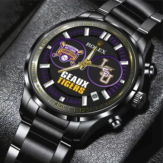 Discover LSU Tigers Baseball 2025 National Champions Steel Band Watch