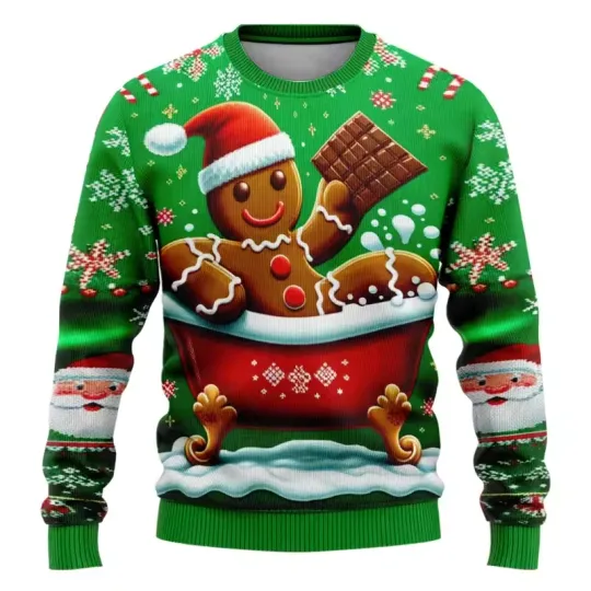 Funny 3D Gingerbread Ugly Sweatshirt Xmas Holiday Pullover Casual Clothing