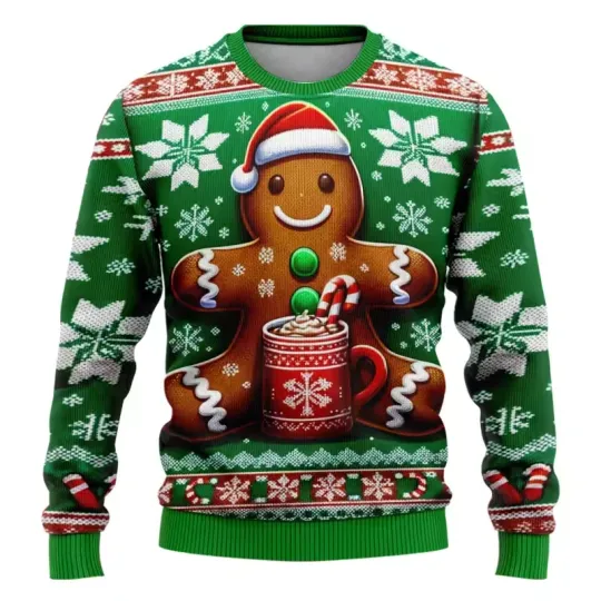 Funny 3D Gingerbread Ugly Sweatshirt Xmas Holiday Pullover Casual Clothing