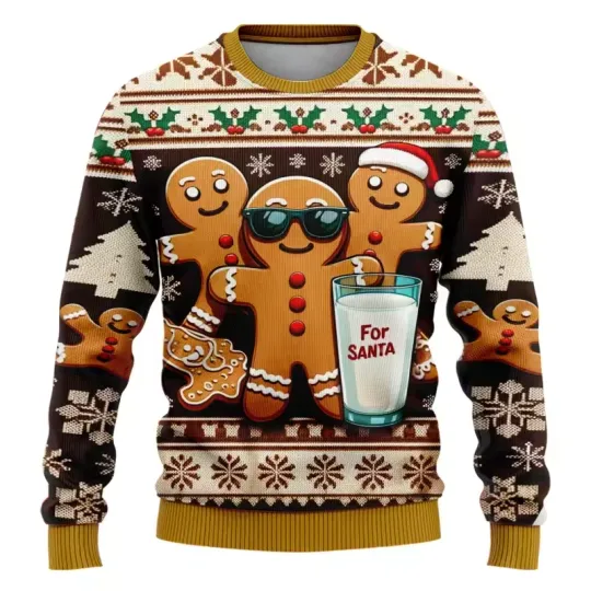 Discover Funny 3D Gingerbread Ugly Sweatshirt Xmas Holiday Pullover Casual Clothing