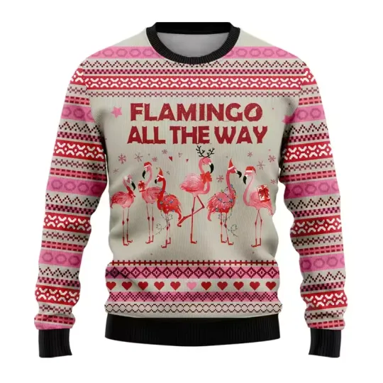 Newest Christmas Ugly Flamingo Sweatshirt Long Sleeve Shirts Unisex Sweatshirt