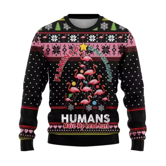 Newest Christmas Ugly Flamingo Sweatshirt Long Sleeve Shirts Unisex Sweatshirt