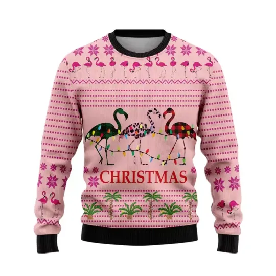 Discover Newest Christmas Ugly Flamingo Sweatshirt Long Sleeve Shirts Unisex Sweatshirt