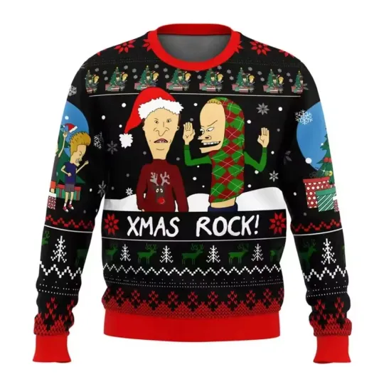 Beavis And Butthead Rock On Ugly Christmas Sweater Cartoon Anime Sweatshirt