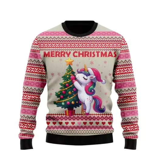 Discover Fashion Unicorn Ugly Christmas Sweater Trend 3D Printed Xmas Sweatshirt Pullover
