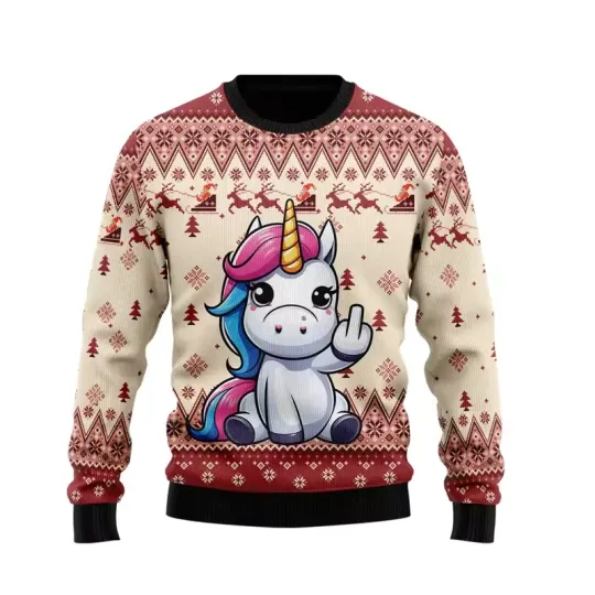 Discover Fashion Unicorn Ugly Christmas Sweater Trend 3D Printed Xmas Sweatshirt Pullover