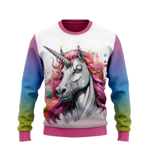 Fashion Unicorn Ugly Christmas Sweater Trend 3D Printed Xmas Sweatshirt Pullover