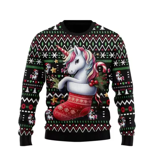 Fashion Unicorn Ugly Christmas Sweater Trend 3D Printed Xmas Sweatshirt Pullover