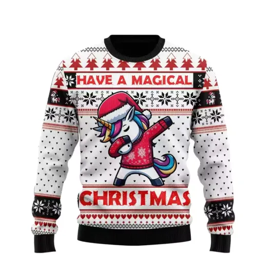 Fashion Unicorn Ugly Christmas Sweater Trend 3D Printed Xmas Sweatshirt Pullover