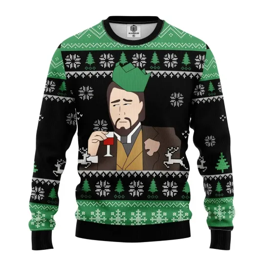 Laughing Leonardo DiCaprio Meme Ugly Christmas Sweater - Funny Movie Star Jumper