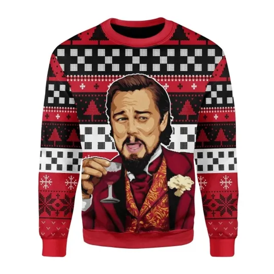 Laughing Leonardo DiCaprio Meme Ugly Christmas Sweater - Funny Movie Star Jumper