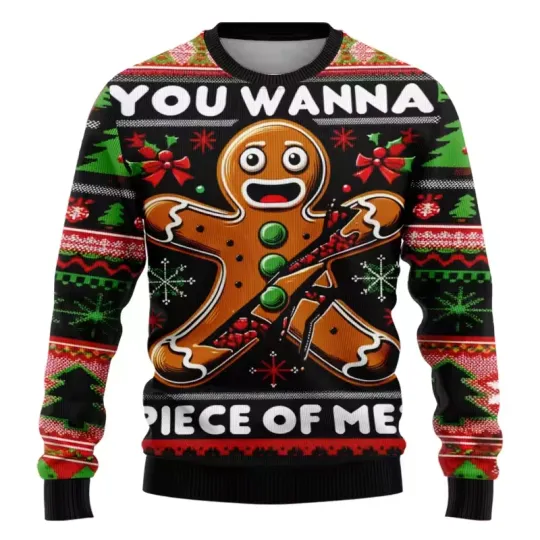 Discover Funny 3D Gingerbread Ugly Sweatshirt Xmas Holiday Pullover Casual Clothing