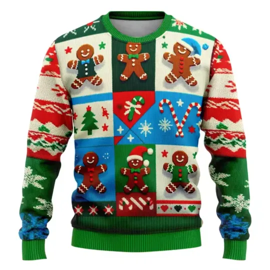 Funny 3D Gingerbread Ugly Sweatshirt Xmas Holiday Pullover Casual Clothing