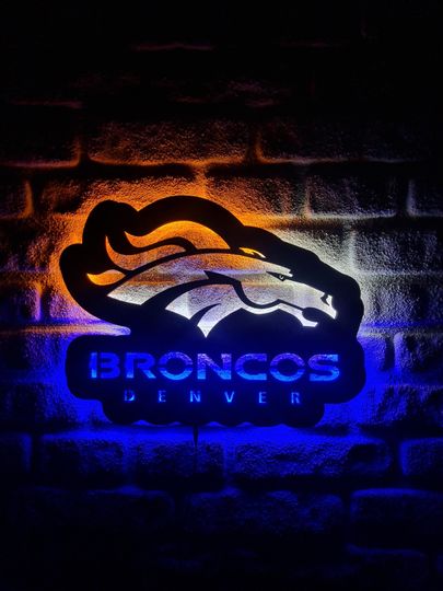 Discover Denver Broncos LED Lighted Sign, American Football Team Emblem Illuminated Sign, Broncos Man Cave Decor, Christmas Gift