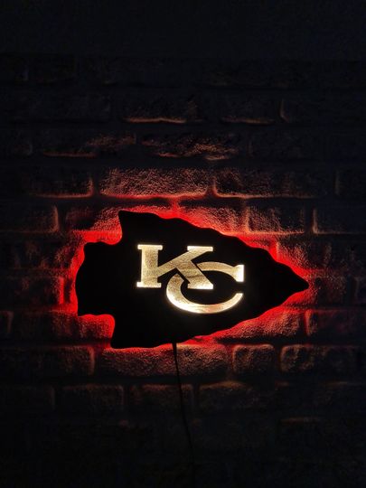 Discover Kansas City Chiefs Led Lighted Sign, Illuminated Sleek Wall Decor, Best Gift For American Football Fans, Man Cave Decor