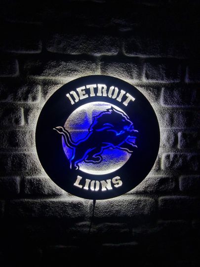 Detroit Lions LED Lighted Sign, American Football Team Emblem Illuminated Sign, Lions Man Cave Decor, Christmas Gift