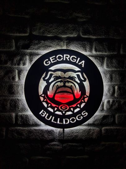 Discover GA bulldogs LED Lighted Sign, American Football Team Emblem Illuminated Sign, Bulldogs Man Cave Decor, Christmas Gift