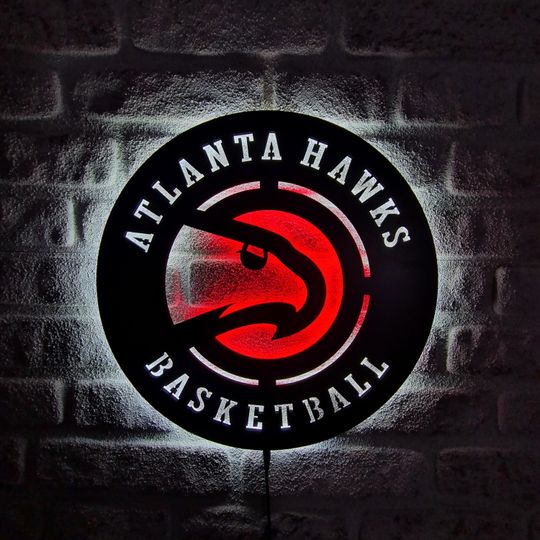 Discover LED Lighted Atlanta Hawks Sign, Basketball Team Emblem Illuminated Sign, Best Gift For Basketball Lovers, Christmas Gift