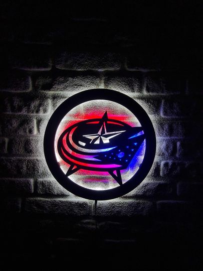 Discover Columbus Blue Jackets LED Lighted Sign, Ice Hockey Team Emblem Illuminated Sign, Gift For Hockey Lovers, Christmas Gift
