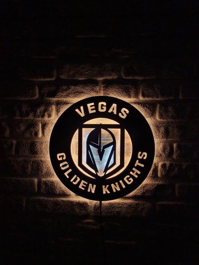 Discover Vegas Golden Knights Led Lighted Wall Decor, Golden Knights Ice Hockey Team Emblem Illuminated Sign, Ice Hockey Fan's Gift, Man Cave Decor