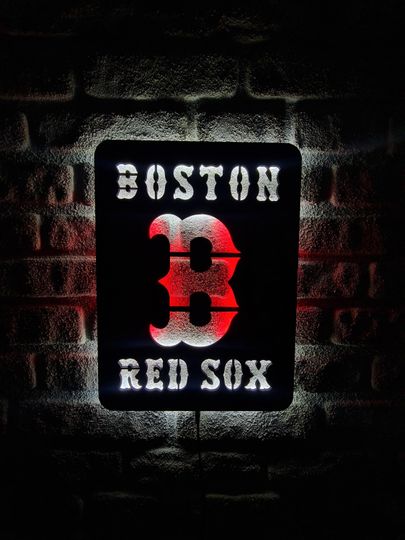 Discover Boston Red Sox LED Lighted Sign, Baseball Team Emblem Illuminated Sign, Best Gift For Baseball Lovers, Christmas Gift